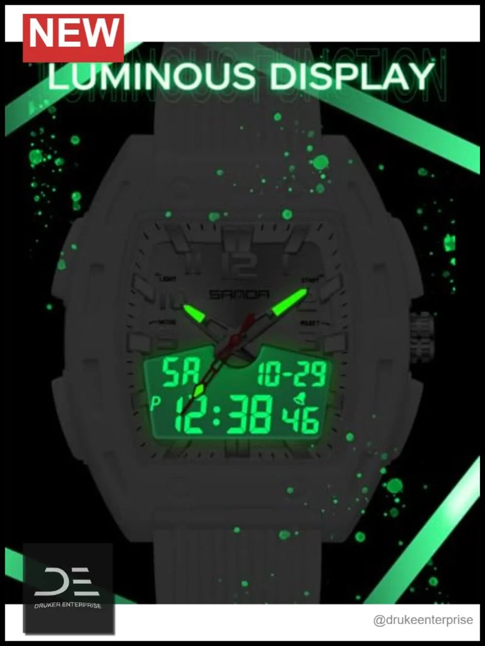 Unique Rectangle Digital Analog Sports Watch with Alarm Stopwatch Waterproof